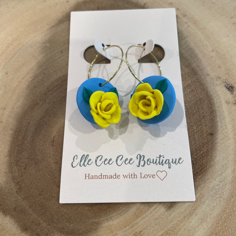 NWT Yellow Roses Earrings--Handmade Polymer Clay Earrings